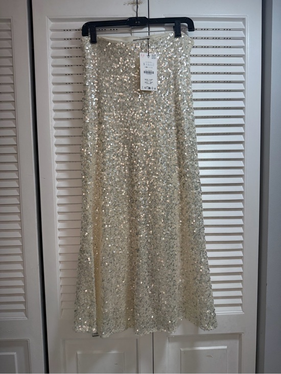 Zara Dresses & Skirts - Zara Champagne Sequin Skirt - Pearl & Gold Shine